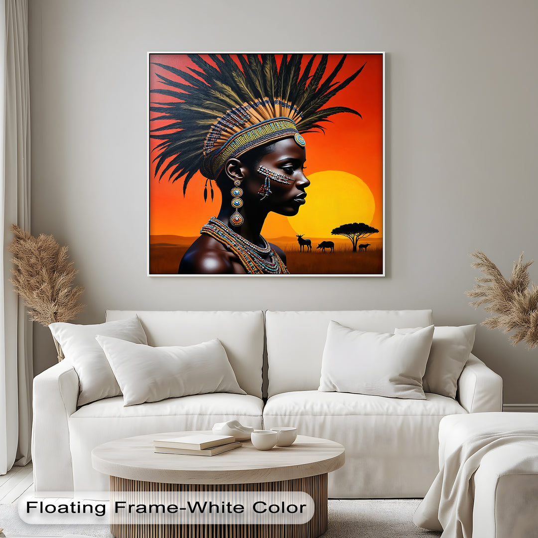 Sunset Majesty – African Tribal Woman Canvas Wall Art | Artwork Canvas