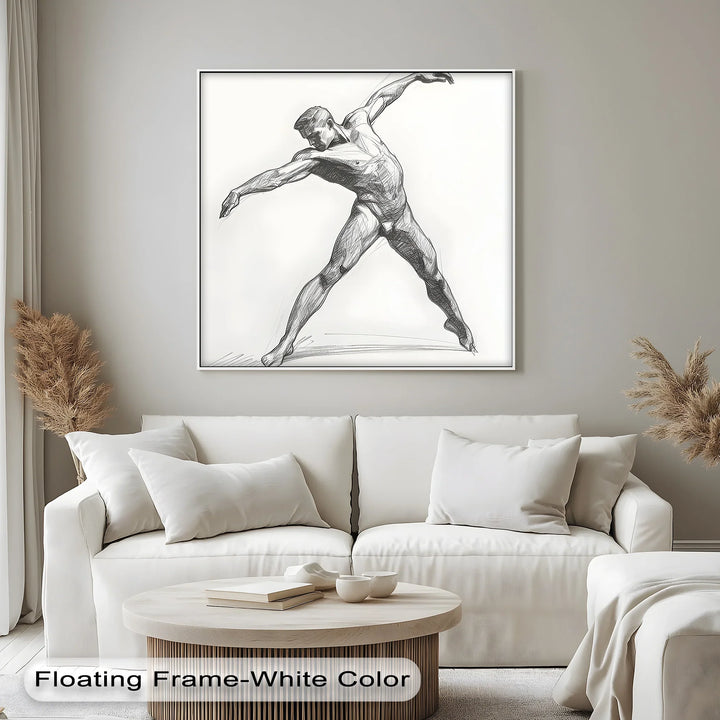 Dynamic Grace – Male Nude Figure Sketch in Motion Canvas Print - MyPhotoStation