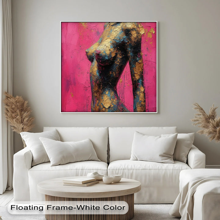 Golden Cracks – Textured Abstract Female Figure Canvas Print - MyPhotoStation