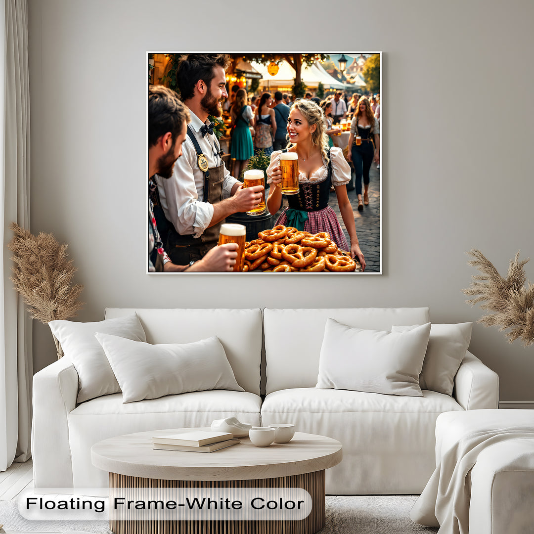Oktoberfest Celebration – Beer and Pretzel Canvas Wall Art | Framed Art