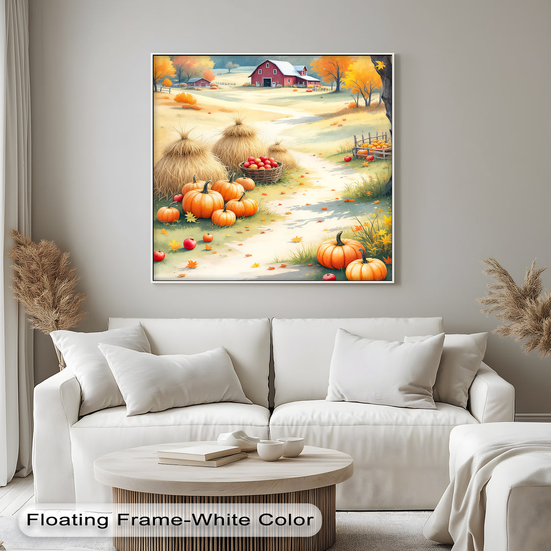 Harvest Barn – Autumn Farmhouse Pumpkin Canvas Wall Art | Canvas Artwork