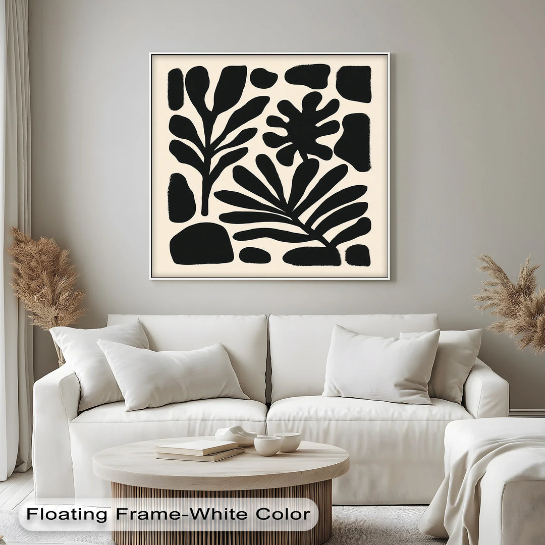Modern Botanical Silhouettes – Minimalist Black and Beige Canvas Print - MyPhotoStation