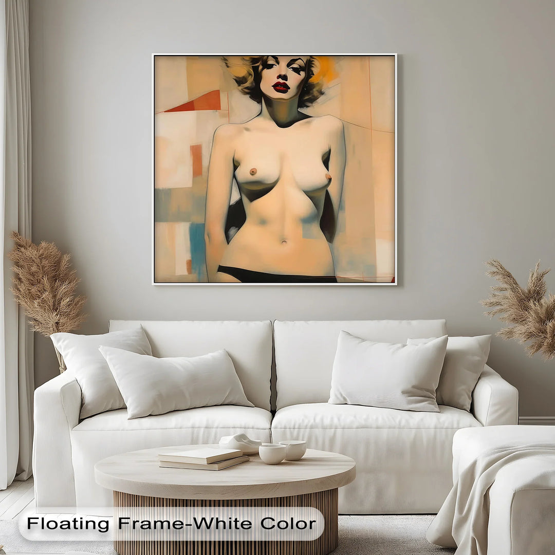Iconic Allure – Retro Nude Glamour with Bold Lip Erotic Canvas Print - MyPhotoStation
