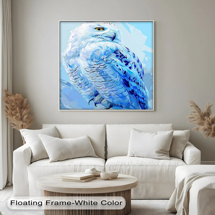 Crystal Gaze – Blue Snow Owl in Geometric Arctic Style Canvas Prints - MyPhotoStation
