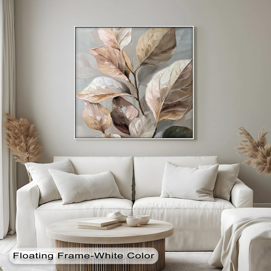 Elegant Earth-Toned Leaves – Neutral Abstract Botanical Canvas Print - MyPhotoStation