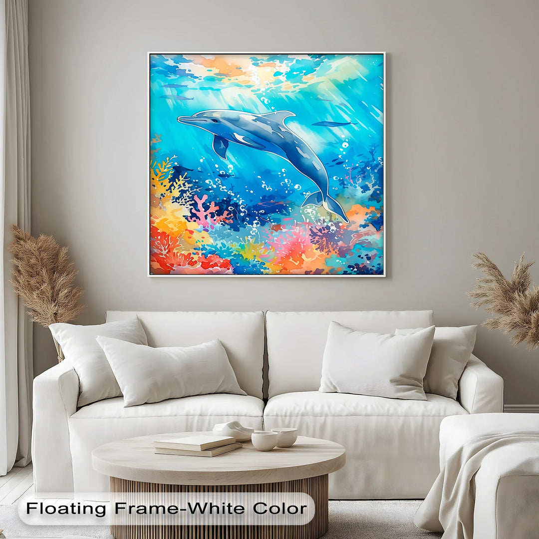 Vibrant Dolphin in Coral Reef – Blue Ocean Canvas Prints - MyPhotoStation