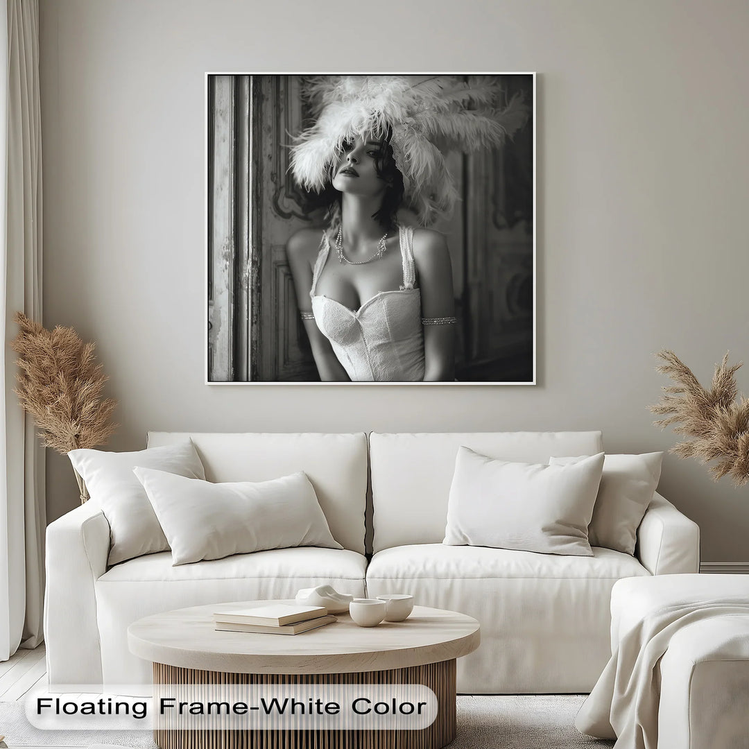 Feathered Elegance – Vintage-Inspired Female Portrait Canvas Print - MyPhotoStation