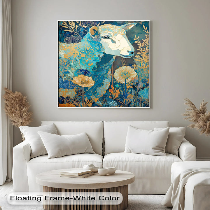 Golden Meadow Sheep – Elegant Blue Animal Blue Canvas Prints - MyPhotoStation
