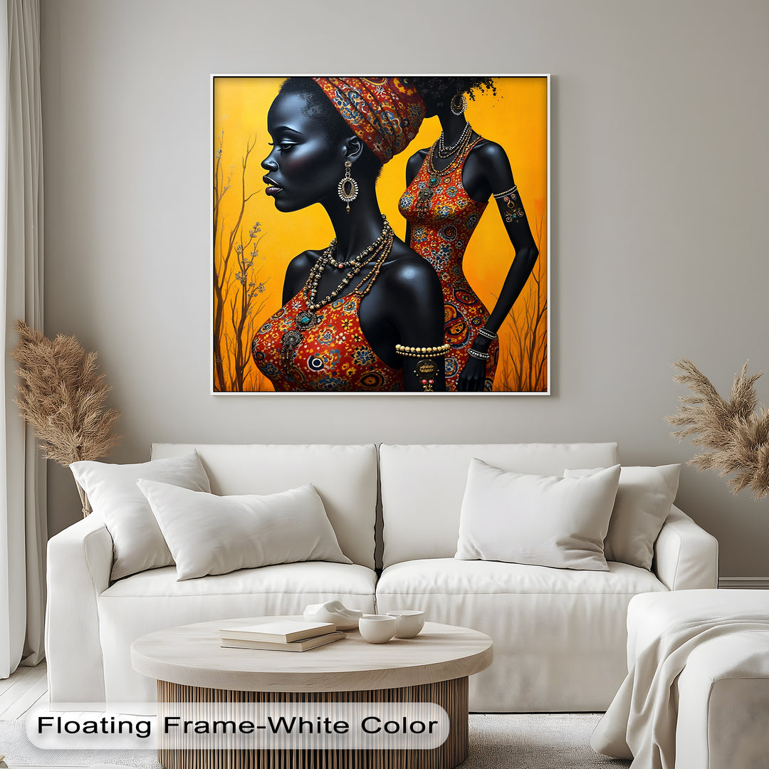 African Elegance – Tribal Women in Ankara Dress Canvas Wall Art | Framed Art
