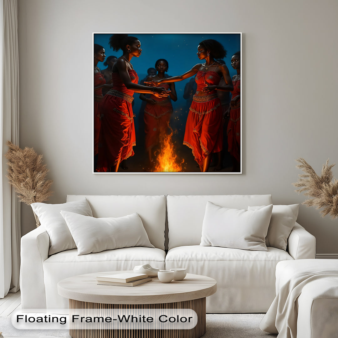 Sacred Fire Dance – African Tribal Women Canvas Wall Art | Framed Art