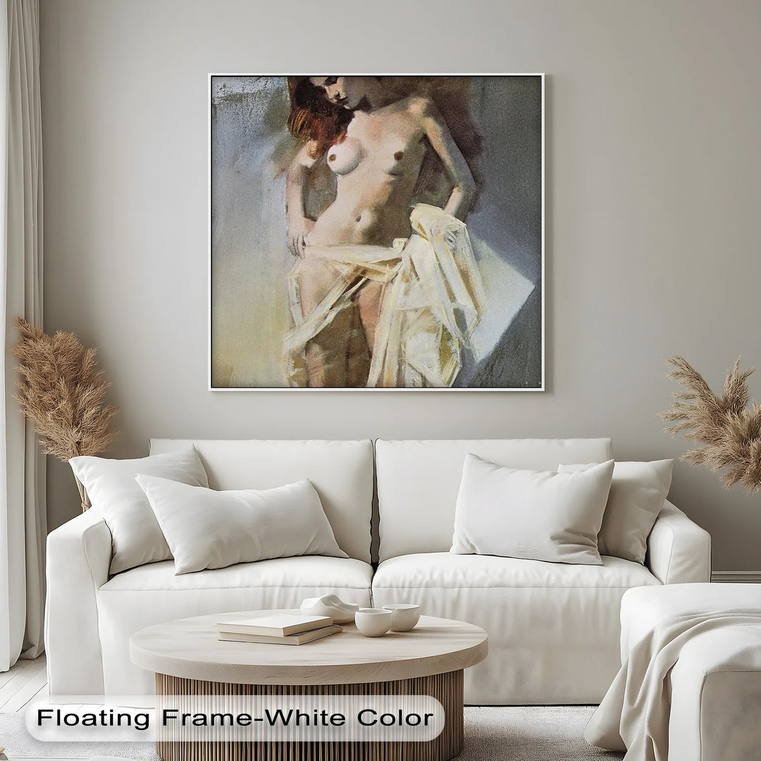 Golden Veil – Classical Nude in Soft Light Canvas Print - MyPhotoStation