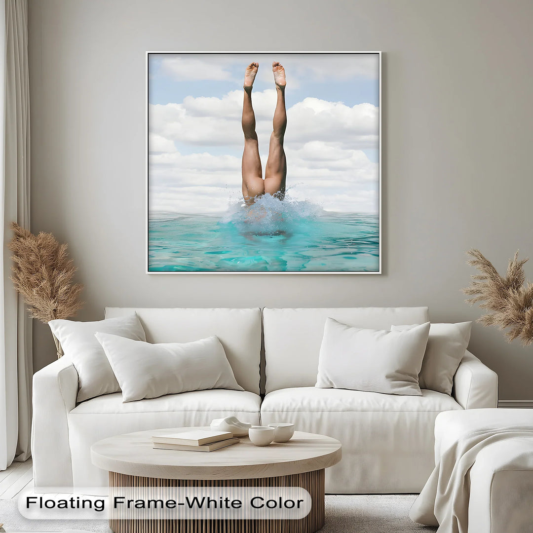 Splash Elegance – Nude Dive into Turquoise Waters Canvas Print - MyPhotoStation