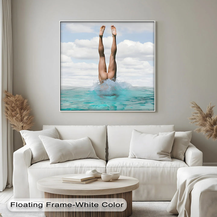 Splash Elegance – Nude Dive into Turquoise Waters Canvas Print - MyPhotoStation