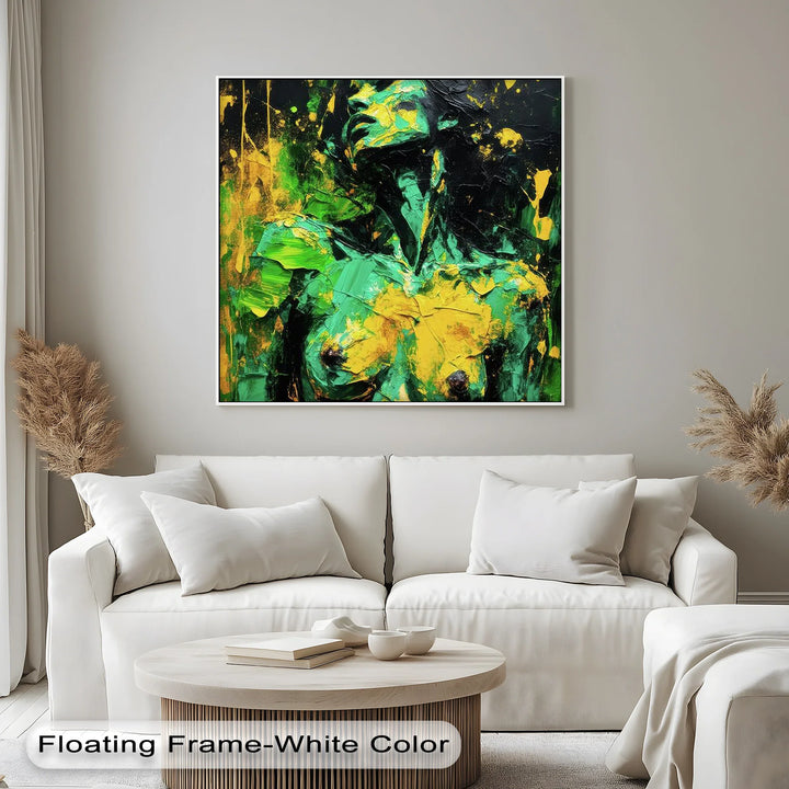 Verdant Awakening – Green and Yellow Abstract Nude Canvas Print - MyPhotoStation