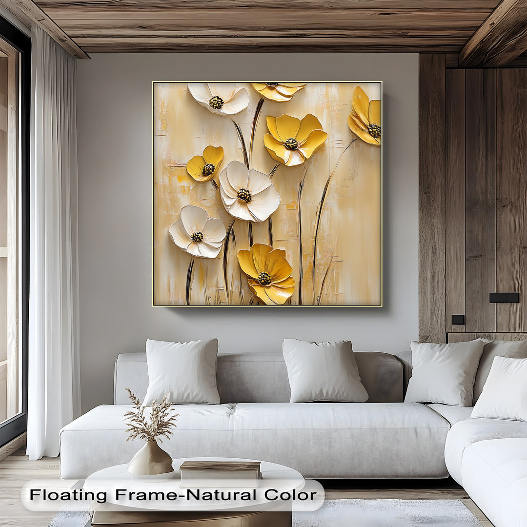 Golden Meadow Blooms – Yellow and White Flower Canvas Wall Art