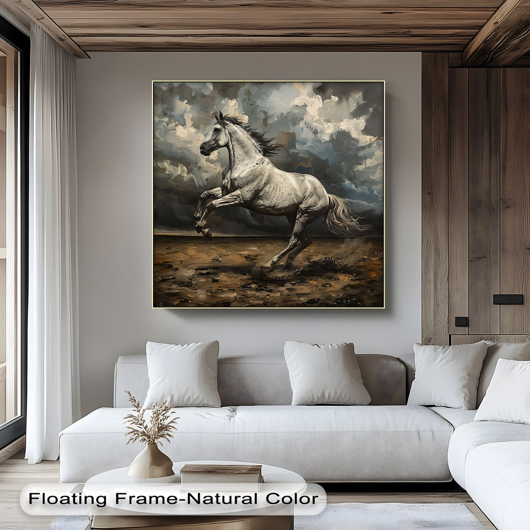 Majestic White Horse in Thunderous Landscape - Horse Canvas Print