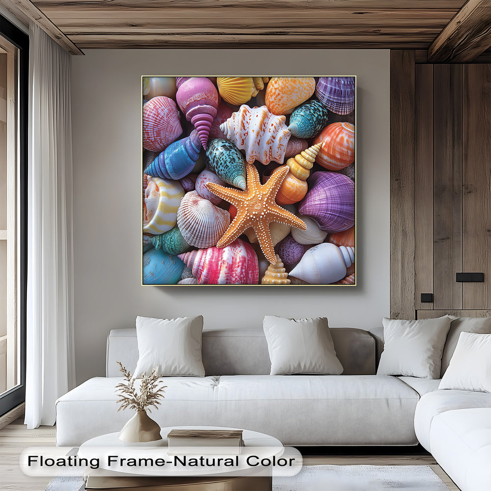 This playful canvas wall art brings seaside charm with every shell and swirl.

