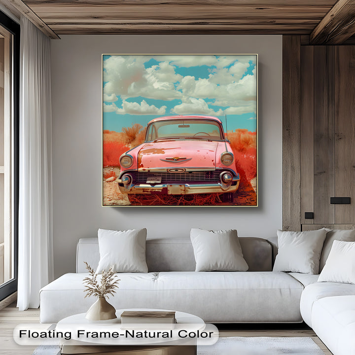 Desert Drift – Faded Pink Classic Car Canvas Print