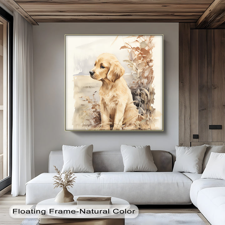 Golden Retriever in Autumn Light – Vintage Style Puppies Canvas Print