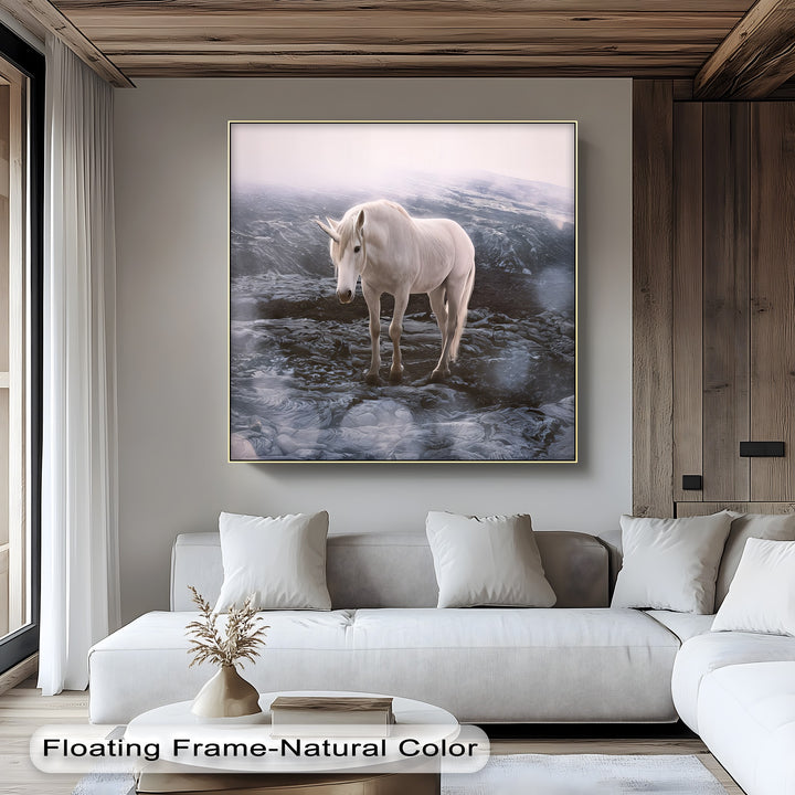 Celestial Wanderer – White Unicorn Fantasy Canvas Print