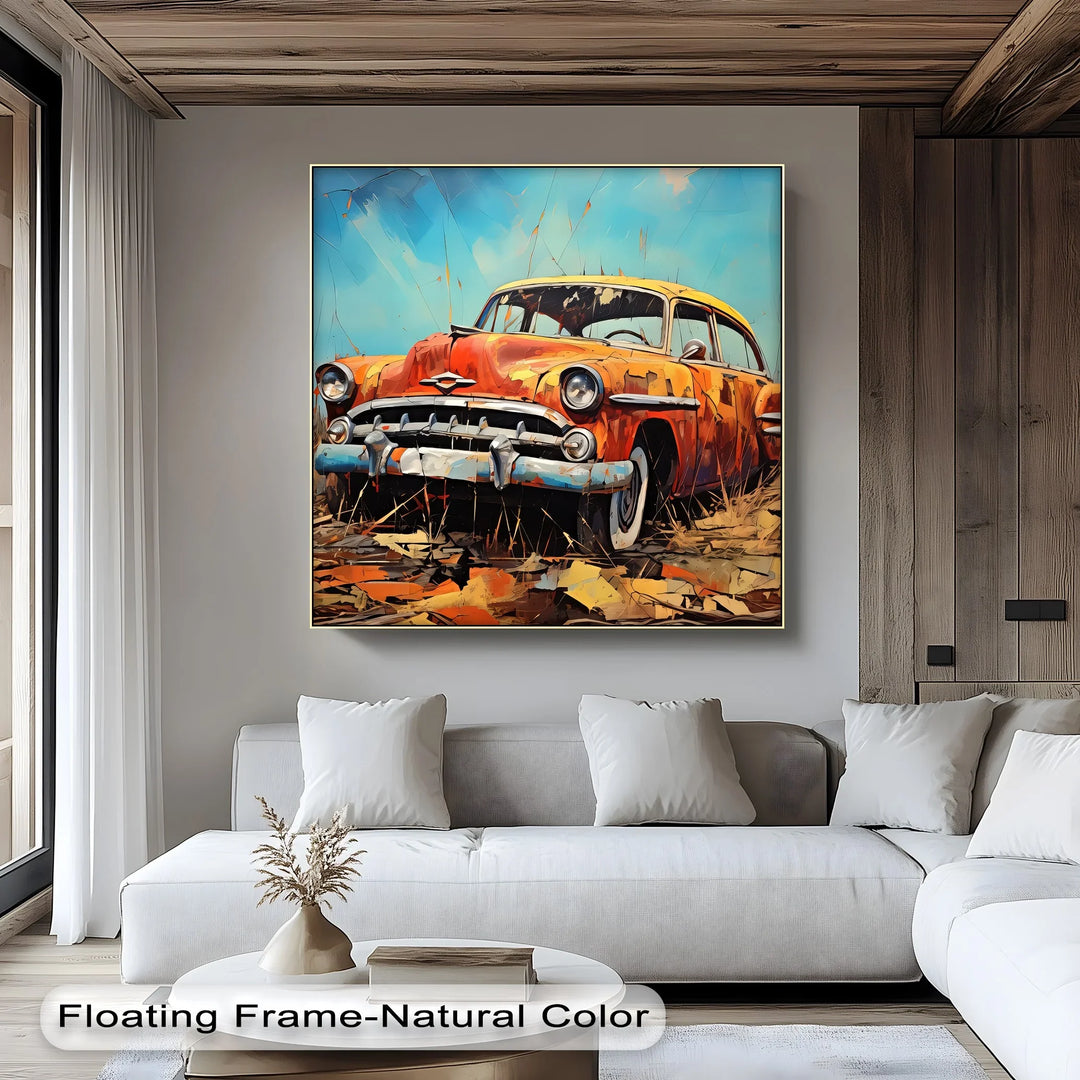 Rustic Relic – Faded Orange Classic Car in Autumn Field Canvas Print - MyPhotoStation