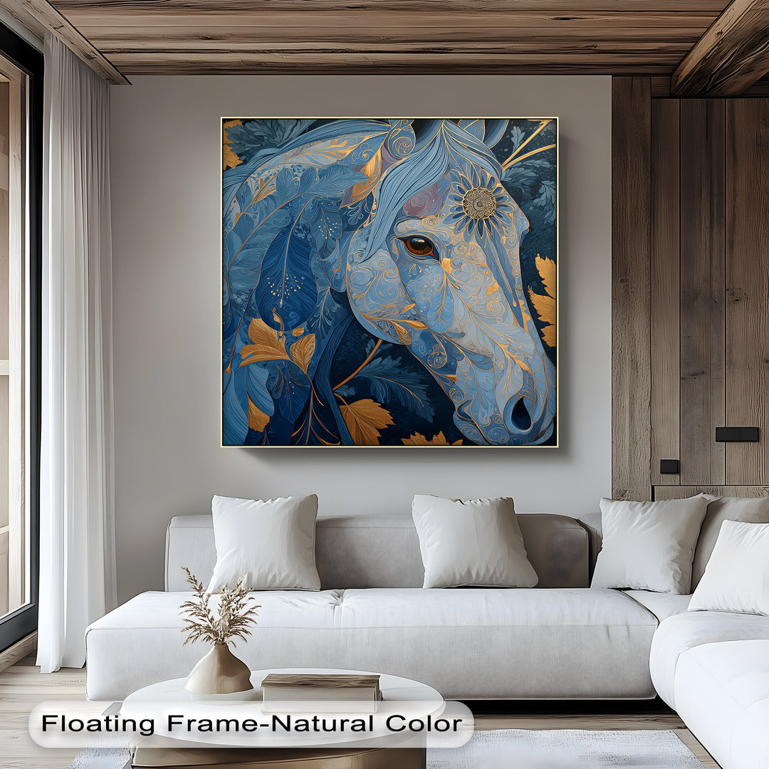 Golden Gaze – Ornamental Blue Horse Canvas Print