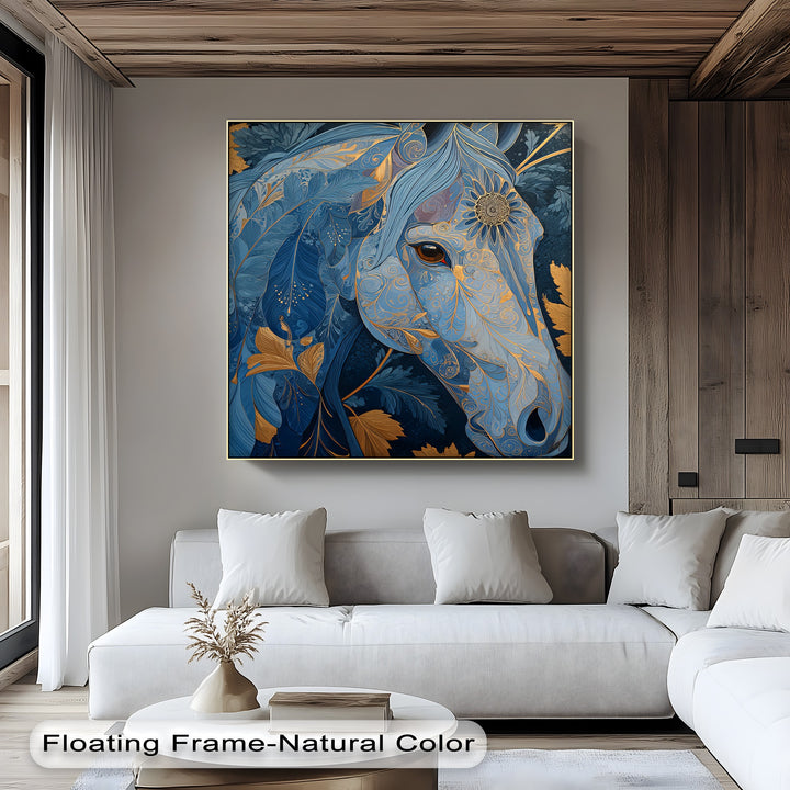 Golden Gaze – Ornamental Blue Horse Canvas Print