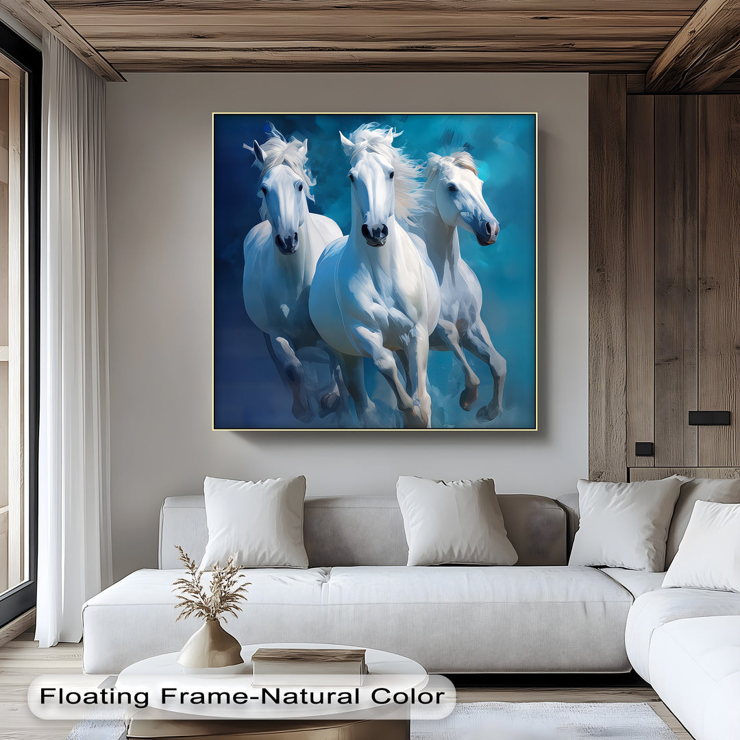 Galloping Spirits – Trio of White Horses in Motion Canvas Print
