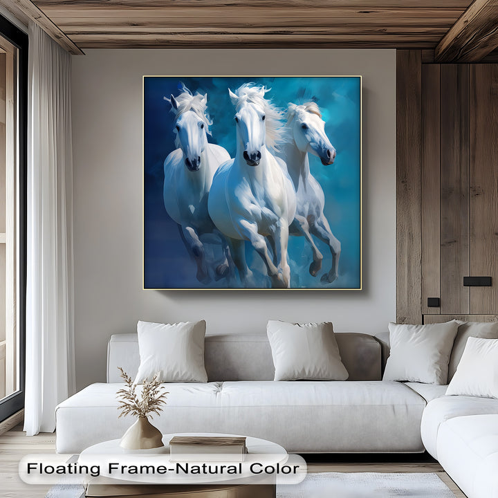 Galloping Spirits – Trio of White Horses in Motion Canvas Print