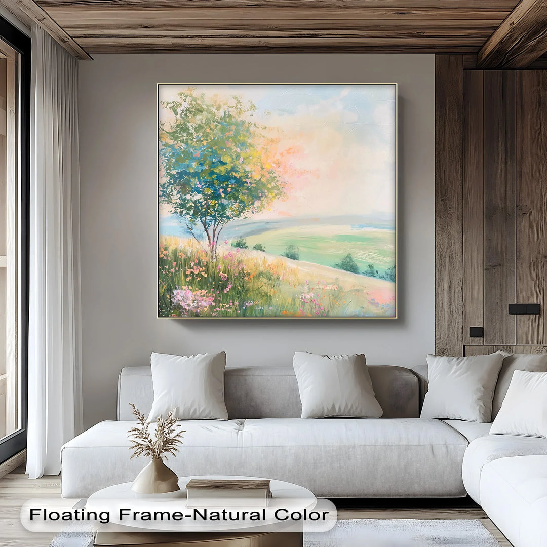Soft pastel floral landscape painting on canvas


