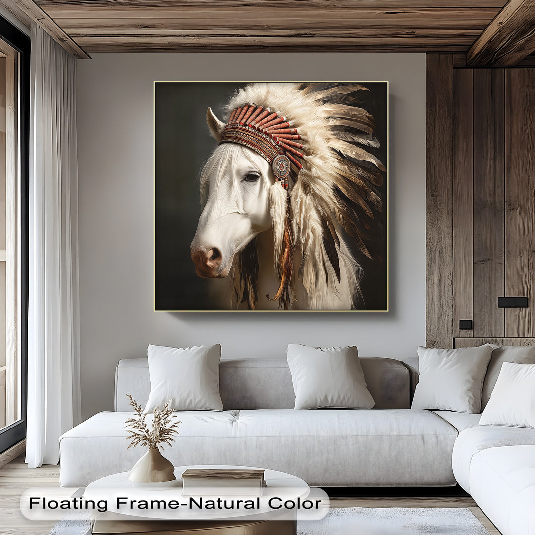White Horse with Feathered Headdress - Horse Canvas Print