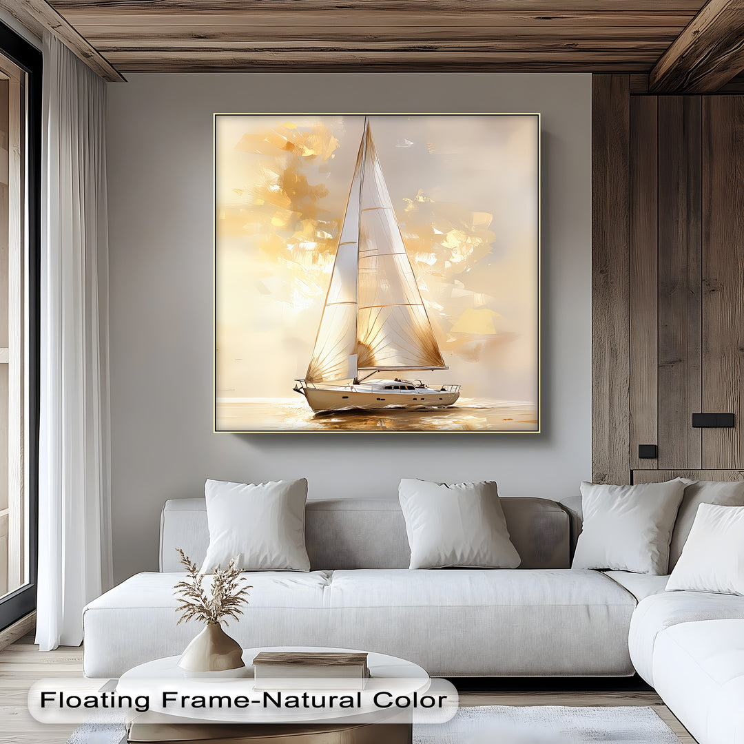 Golden Serenity – Sunset Sailing Boat Canvas Print