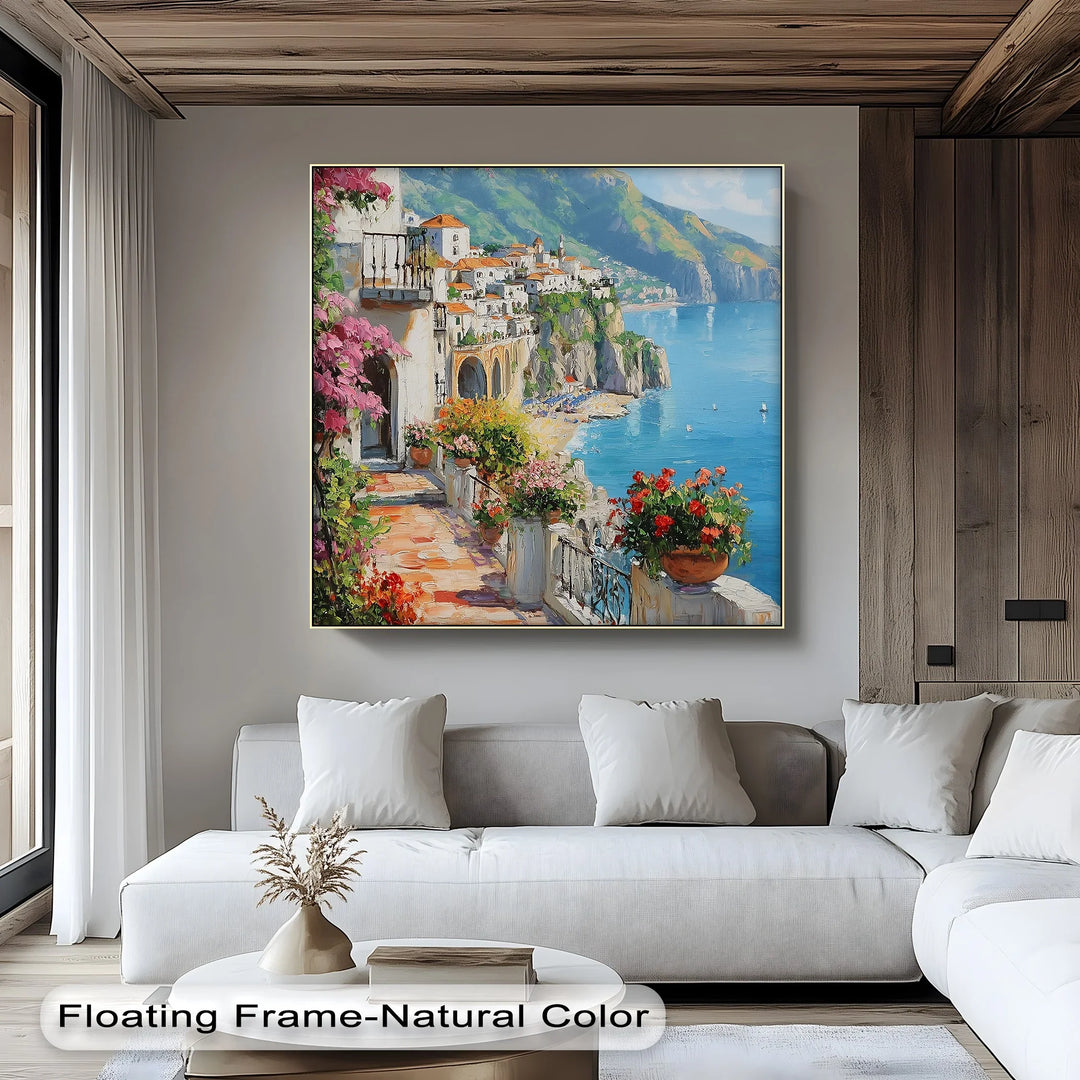 Amalfi Terrace Bloom – Coastal Italian Balcony Canvas Print - MyPhotoStation