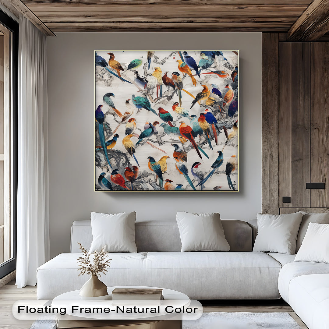 Symphony of Colors – Exotic Birds Gathering Canvas Wall Art | Large Canvas