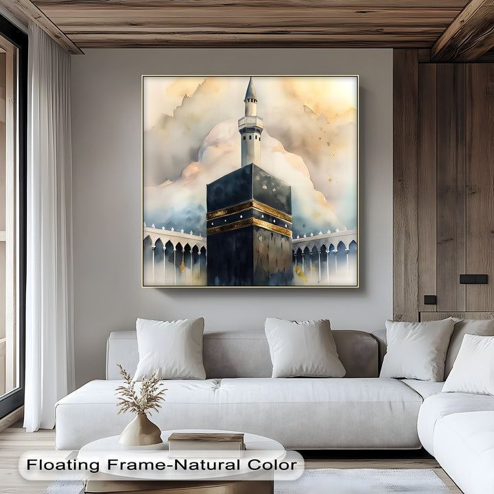 Sacred Dawn – Kaaba with Minaret Islamic Canvas Print