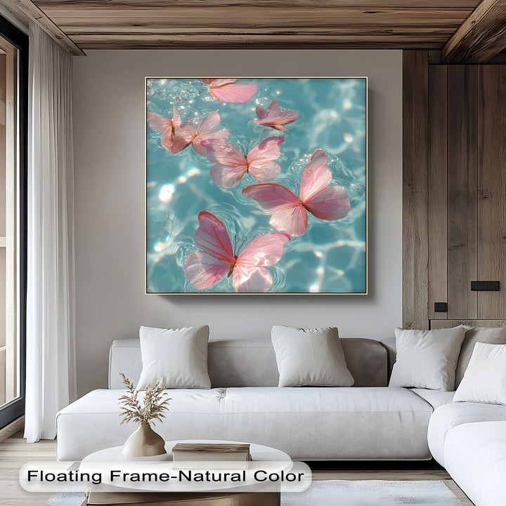 Floating Pink Butterflies Over Water – Dreamy Canvas Print - MyPhotoStation