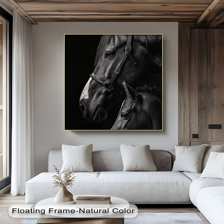 Eternal Bond – Mother and Foal on Black Canvas Print