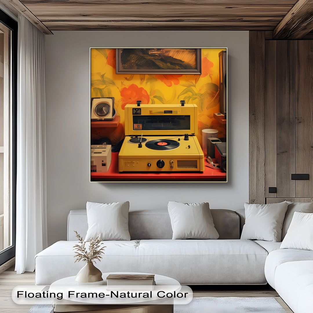 Sunset Groove – Retro Turntable & Futuristic Landscape Canvas Print