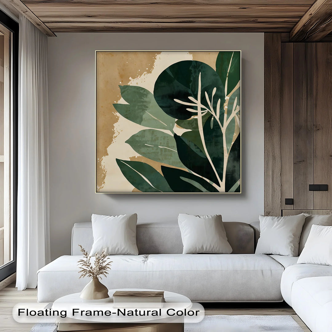 Earthy Botanical Harmony – Abstract Green Leaf Canvas Print - MyPhotoStation