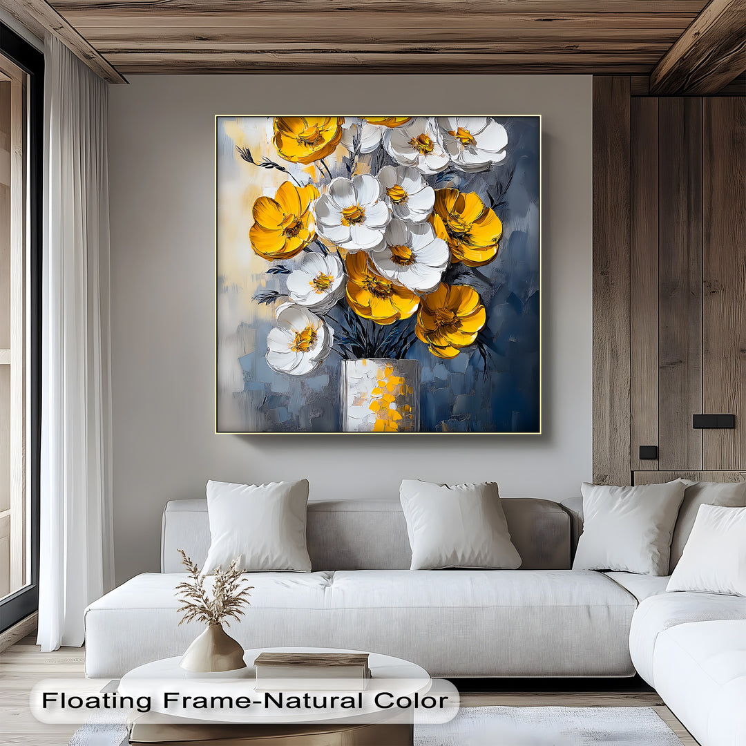 Sunlit Elegance – Yellow and White Poppies in Vase Canvas Print