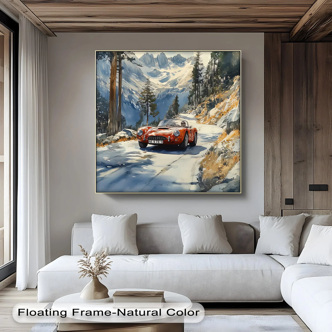 Crimson Speed – Classic Red Sports Car in Mountain Pass Canvas Print - MyPhotoStation