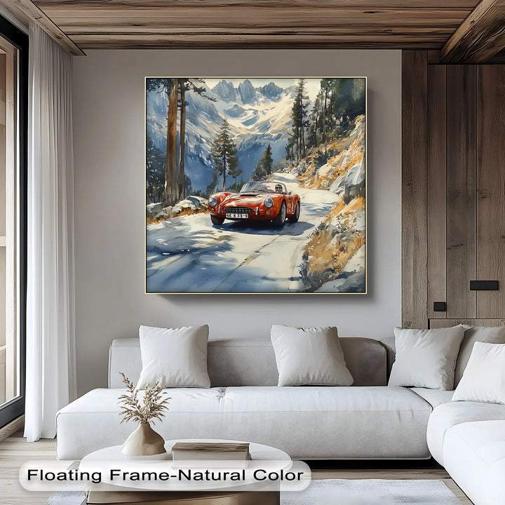 Crimson Speed – Classic Red Sports Car in Mountain Pass Canvas Print - MyPhotoStation