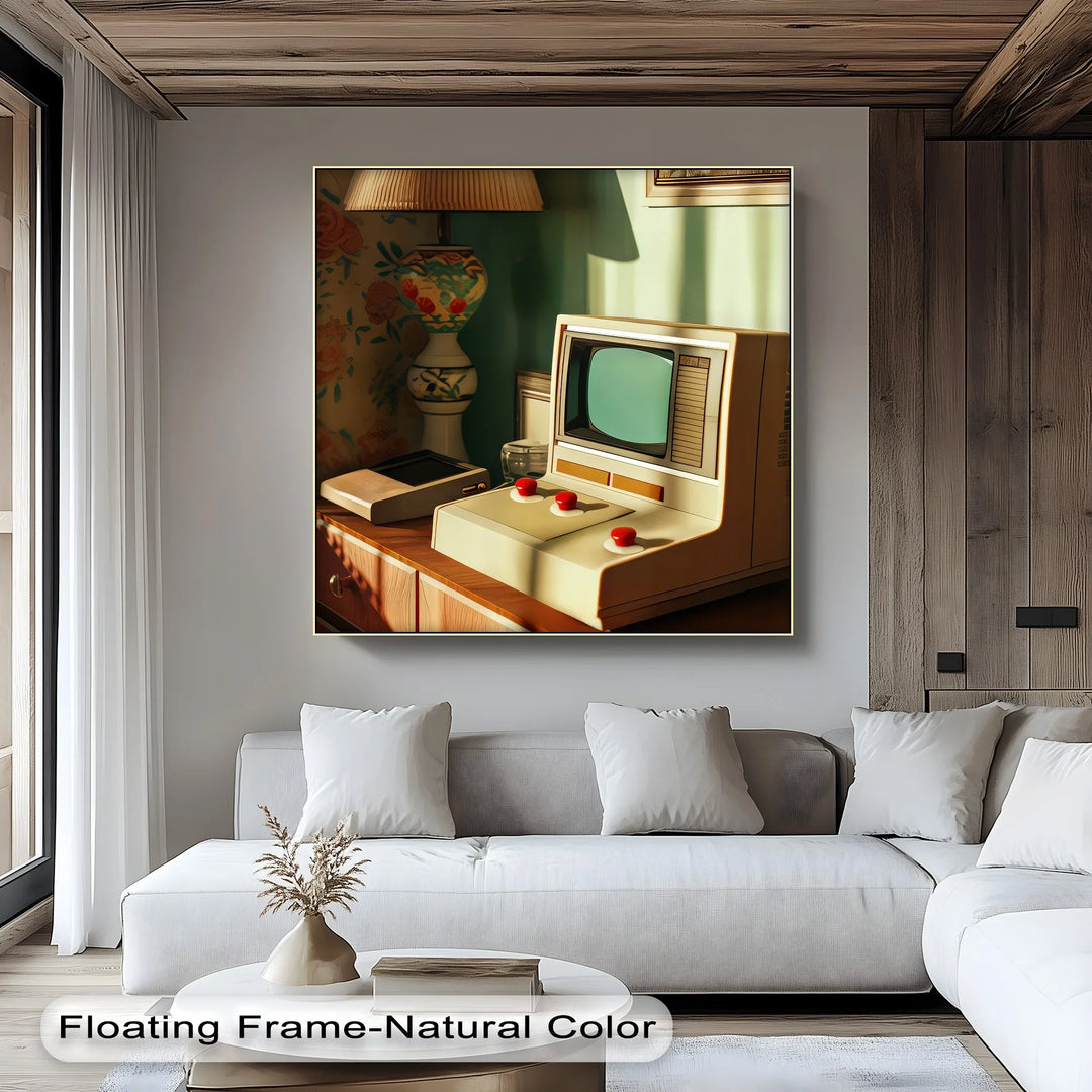 Vintage Computer with Lamp – Retro Style Canvas Print