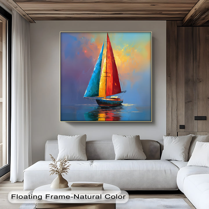 Sails of Fire and Sea – Vibrant Sailboat Canvas Print