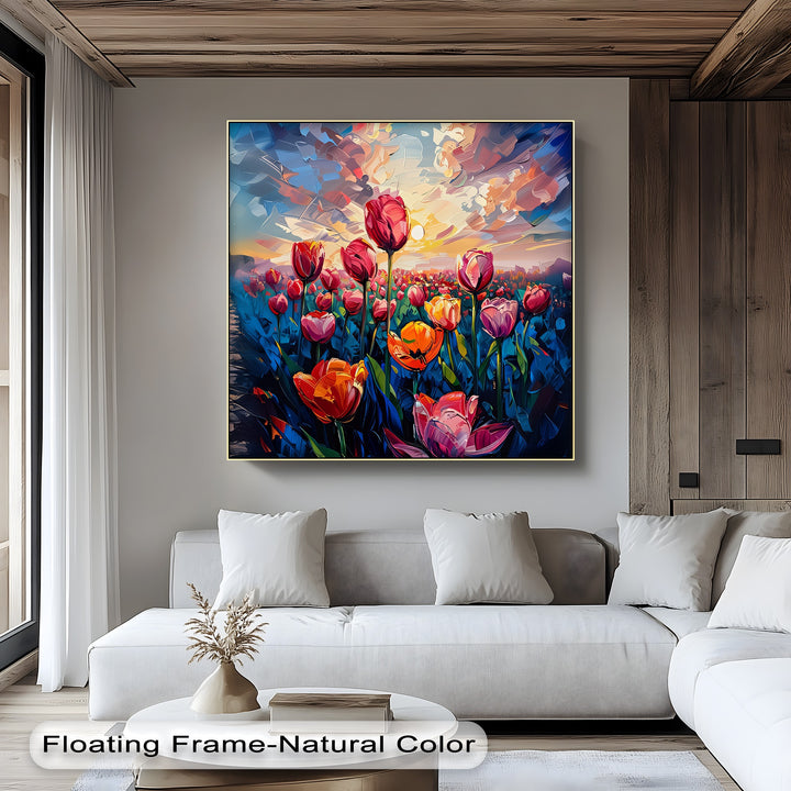 Radiant Bloom – Abstract Tulip Field at Sunset Canvas Print
