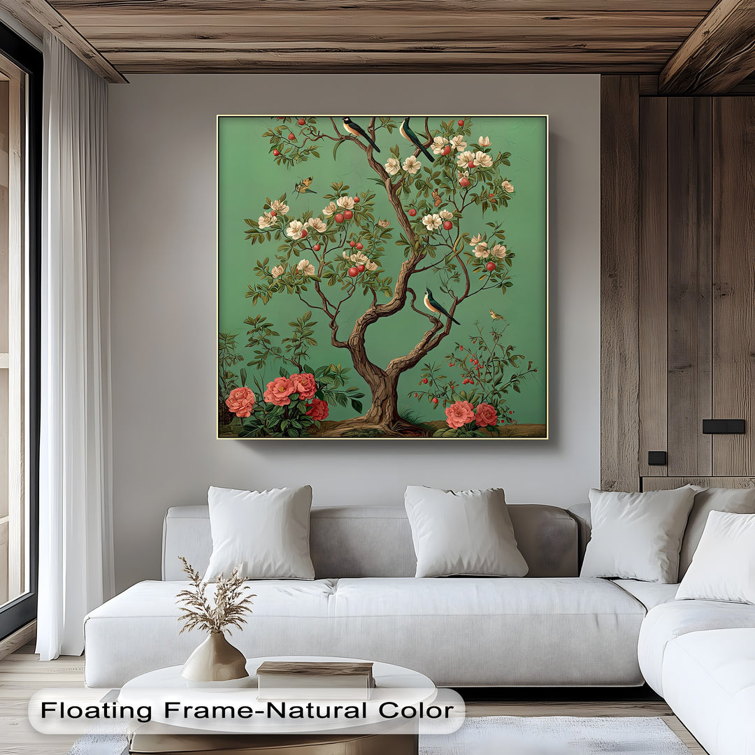 Birds and Blossoming Fruit Tree - Canvas Wall Art | Framed Art