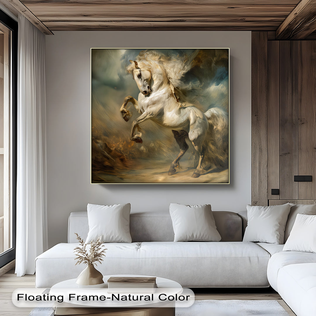 Eclipsed Thunder – Majestic Rearing White Horse Canvas Print