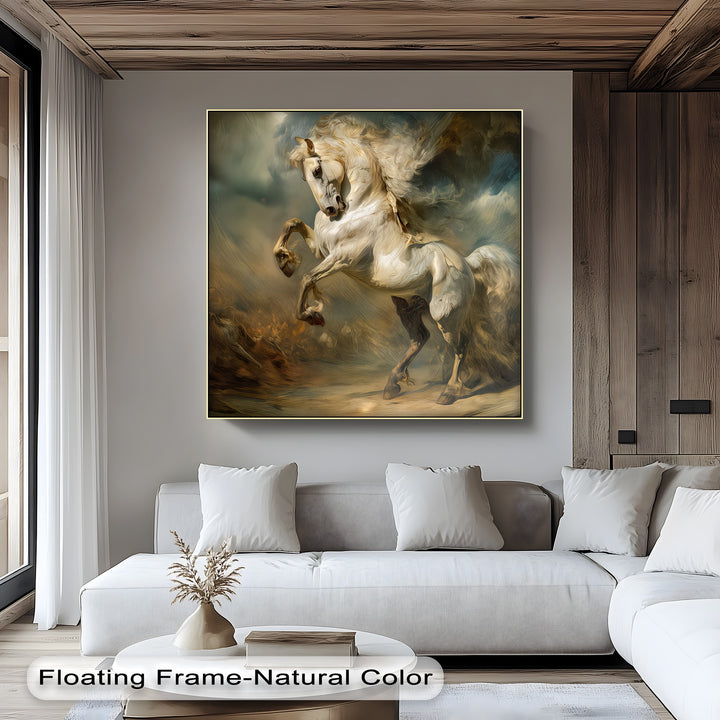 Eclipsed Thunder – Majestic Rearing White Horse Canvas Print