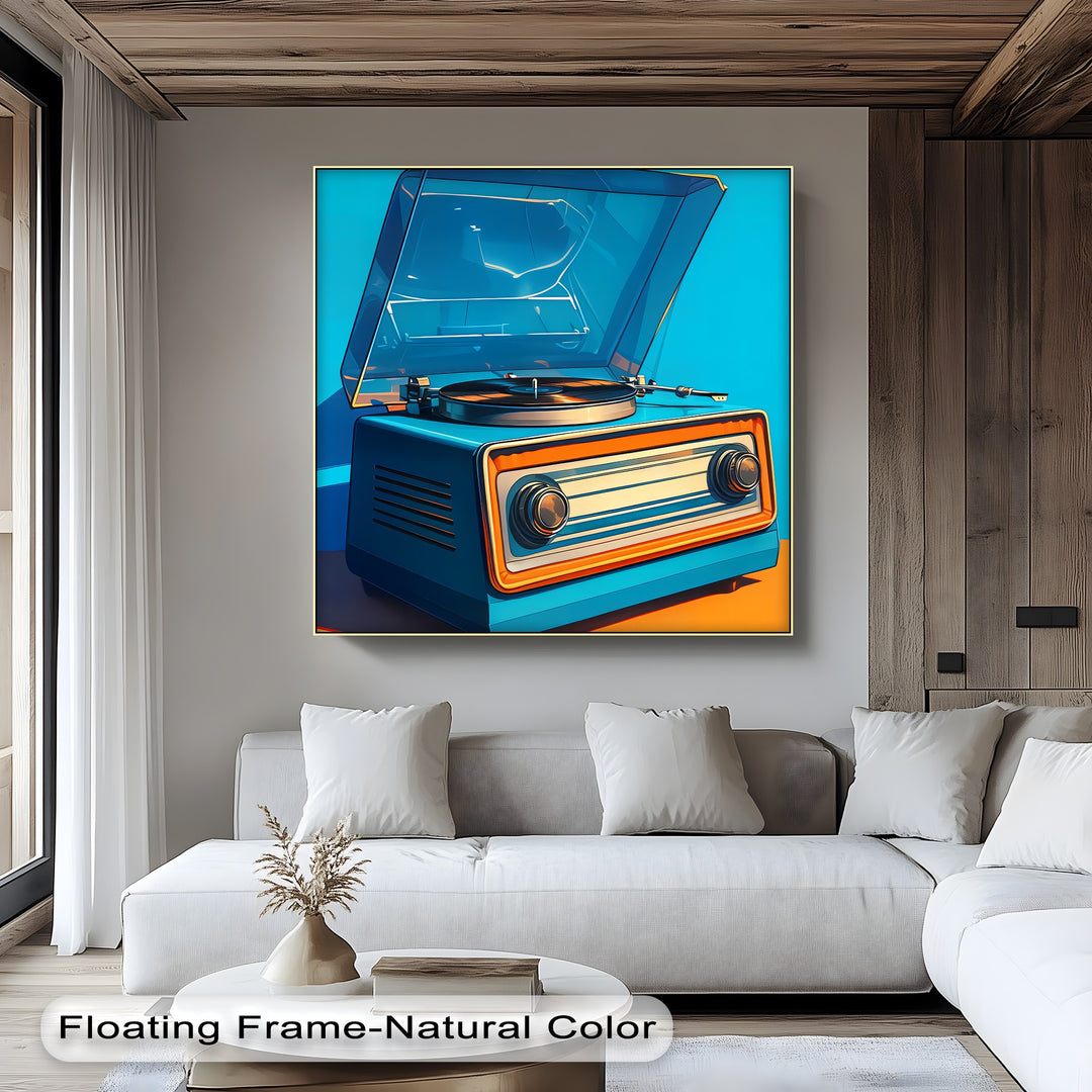 Retro Groove – Bright Blue Turntable Canvas Print