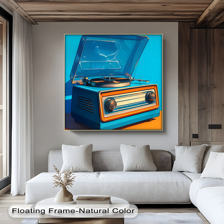 Retro Groove – Bright Blue Turntable Canvas Print